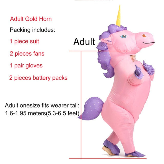 JYZCOS Inflatable Unicorn Costumes for Kids Adult Fancy Dress Ride Horse Suit Halloween Purim Carnival Party Boys Girls Outfit