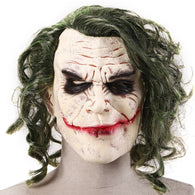 Joker Mask Movie Batman The Dark Knight Cosplay Horror Scary Clown Mask with Green Hair Wig Halloween Latex Mask Party Costume