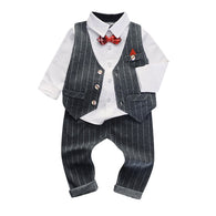 Kids Clothing Solid Long Sleeve Shirts Costume For Boy Striped Pants Striped Single Breasted Vest Baby Boy Outfit Roupa Infantil