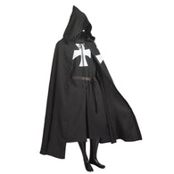 Knights Medieval Cloak Black Vintage Hospitaller Crusader Tunic Cape Men Gothic White Cross LARP Halloween Cosplay Costume