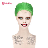 L-email wig Joker Cosplay Wigs Clown Halloween Cosplay Wig Joker Men Movie Green Short Heat Resistant Synthetic Hair Perucas