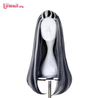 L-email wig Monster High Frankie Cosplay Wigs 65cm Black Mix White Halloween Party Synthetic Cosplay Wig