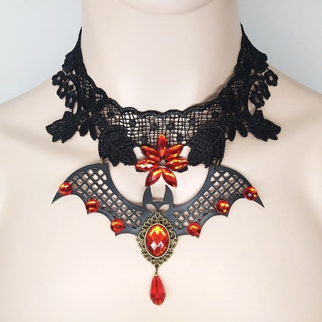 Lace Bat Necklace Retro Gothic Lolita Pendant Choker Halloween Jewelry Accessories for women girls gift