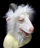 Latex Goat Mask with Horns Ram Animal Head Adult Halloween Costume Face Disguise White