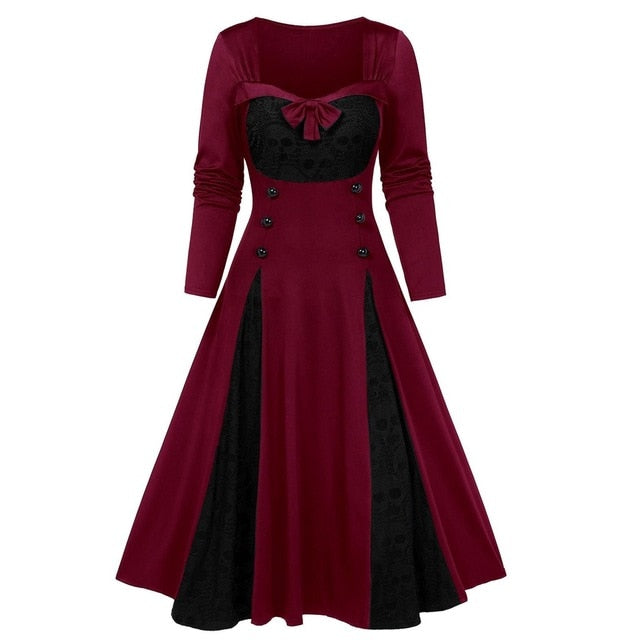 MISSOMO party dress women dress Halloween Skull Lace Insert Mock Button Bowknot dresses Plus Size long maxi dress vestidos 911