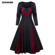 MISSOMO party dress women dress Halloween Skull Lace Insert Mock Button Bowknot dresses Plus Size long maxi dress vestidos 911