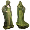 Medieval Renaissance Maxi Train Dress Women Halloween Devil Pagan Witch Wedding Costume Hooded Gown Robe For Ladies Green