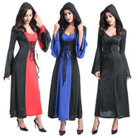 Medieval Sexy Gothic Witch Hooded Dress Adult Women Halloween Costumes Vampire Witch Party Masquerade Long Dress