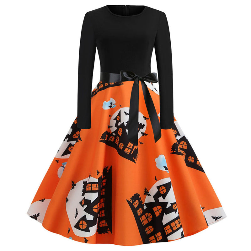New Halloween Women'S Dress Print Ruched Sexy Dress For Women Bandage Long Sleeve Ladies Evening Party Dresses Robe Femme#H20
