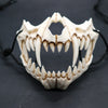 NewHalf Animal Mask Long Teeth Demon Samurai White Bone Mask Tengu Dragon Yaksa Tiger Resin Mask Cosplay