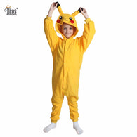 Pikachu Yellow Full Body Hooded Animal Cartoon Onesie Polar Fleece Pajamas Costume For Kids Boys Girls Winter Autumn Homewear
