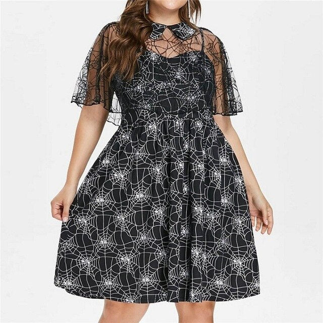 Plus Size A Line Dress Cobweb Halloween Print Party Sexy Casual Women Sleeveless Shawl Yarn Hot Sell Fashion Prom Elegant Mujer