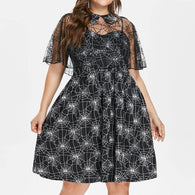 Plus Size A Line Dress Cobweb Halloween Print Party Sexy Casual Women Sleeveless Shawl Yarn Hot Sell Fashion Prom Elegant Mujer