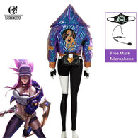 ROLEOCS KDA Akali Cosplay Costume LOL KDA Cosplay Costume Akali Mask Microphone Women Outfit Winter Coat Game Halloween Costume