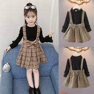 Spring Autumn Dress Kids Girls Casual Fake Dress Long Sleeve Plaid Dress Costume Children Baby Dresses Outfit Clothes for 1-7Y B