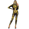 Stand Collar Halloween Cosplay Long Sleeve Club Women Jumpsuit Slim Elastic Fitness 3D Party Skeleton Print Scary Soft