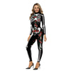 Stand Collar Halloween Cosplay Long Sleeve Club Women Jumpsuit Slim Elastic Fitness 3D Party Skeleton Print Scary Soft