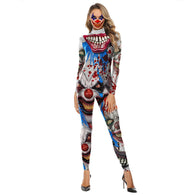 Stand Collar Halloween Cosplay Long Sleeve Club Women Jumpsuit Slim Elastic Fitness 3D Party Skeleton Print Scary Soft