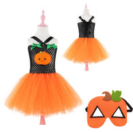 Toddler Kids Baby Girls Halloween Cosplay Tutu Dress Party +Mask Outfits Set Children's Clothing pumpkin Dresses for Girls