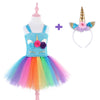 Tulle Girls Unicorn Dress Pink Rainbow Princess Girls Birthday Party Dress Children Kids Halloween Unicorn Costume 3 6 8 10 12T