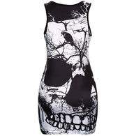 Women Dresses Summer 2019 Vintage Skull Printed Sexy Sleeveless O-neck  Loose Casual Halloween Party Beach Style Mini Dress #B