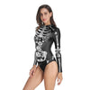 Women Vintage Skeleton Rose Print Scary Costume Black Skinny Jumpsuit Bodysuit Halloween Cosplay Suit Stretchy Outfit Femme COS