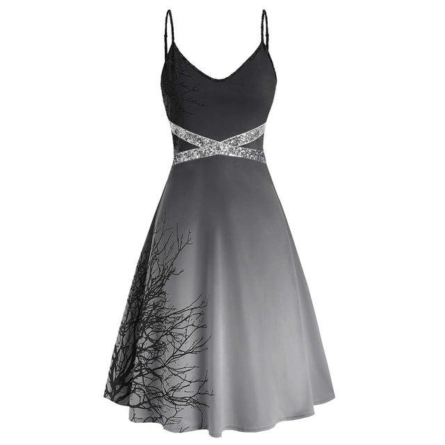 Women's Plus Size Halloween Mini Dresses Woman Party Night Sexy Sequins Print  Sleeveless Sling Club Dress Vintage Dresses #B