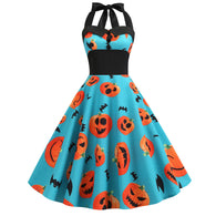 Womens Dress Sexy Vestidos De Fiesta Noche Vintage Printed Halter Halloween Evening Party Swing Dress Elegant 2019 Robe Hot Sell