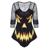 Womens Halloween T-Shirt Top Autumn Pumpkin Face Print Spider Web Lace  Long Sleeve Casual Tee Tops Sexy Costume Sudadera Mujer