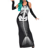 black dress Fashion Women gothic sexy dress New Halloween Cosplay Costume  Skull Print O-Neck Long Dress tunic vestidos #fo